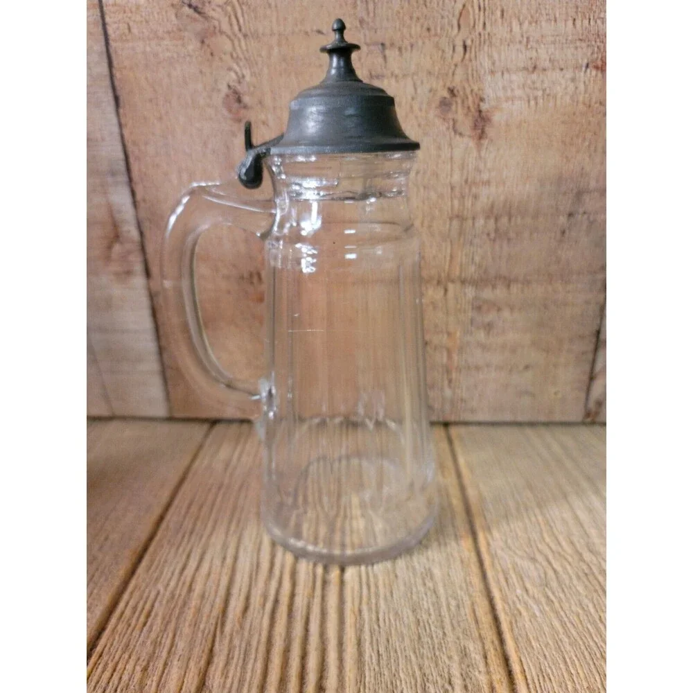 Vintage GLASS Lidded Lid Syrup Pitcher Ribbed Columns